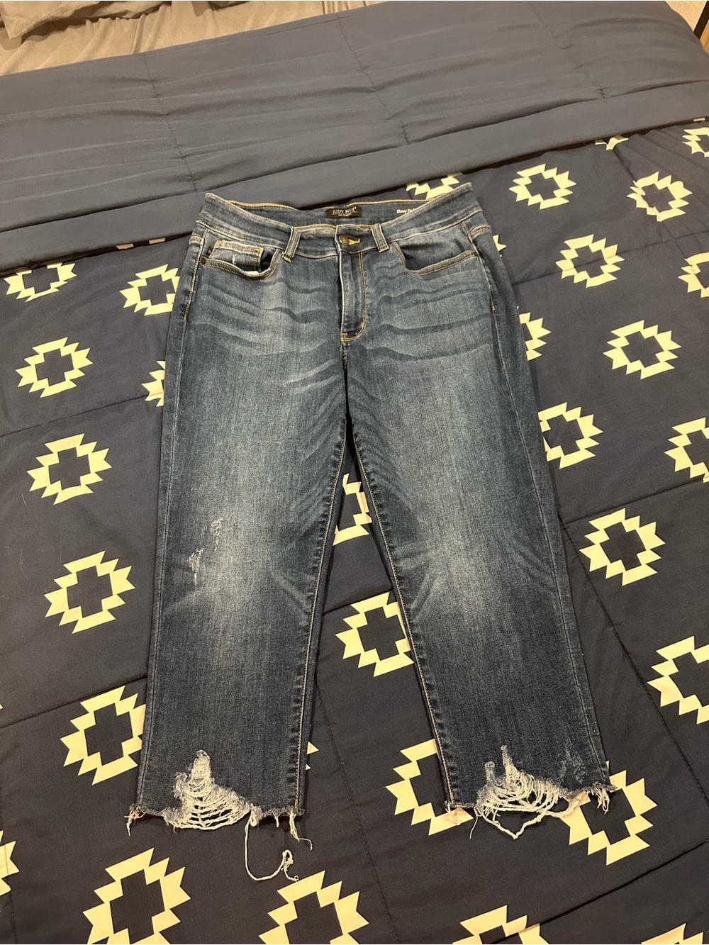Judy Blue Distressed Cropped Jeans - Medium Blue Wash